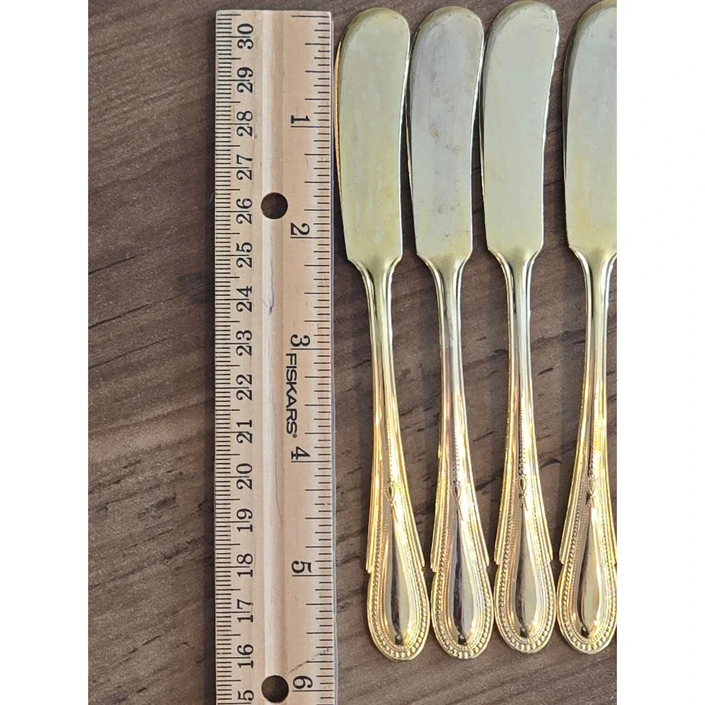 Vintage 24K Gold Plated Stainless Steel Butter Spreaders Japan Set of 6-SEE PICS